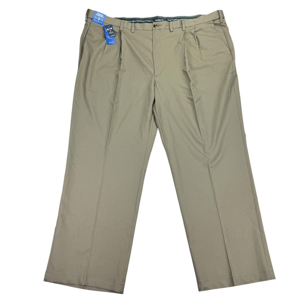 Haggar Mens Cool Right Performance Flex Classic Fit Dress Pants Khaki 50x32